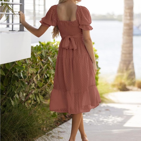 Square Neck Midi Swiss Dot Dress - Picture 2 of 7